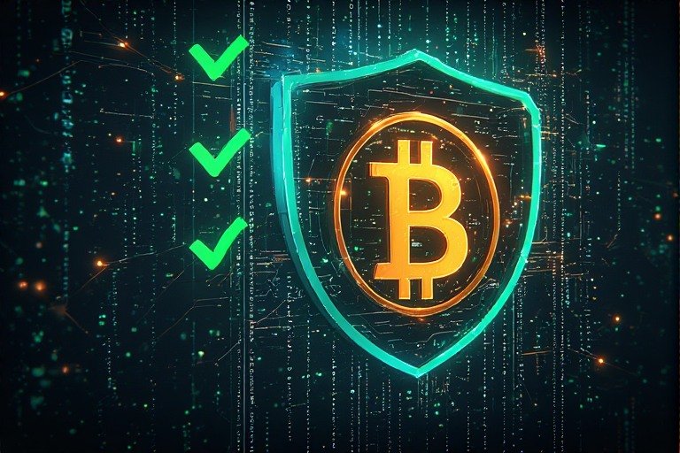 블록체인 데이터와 보안 방패를 통해 표현된 USDT 안전성 검증 이미지